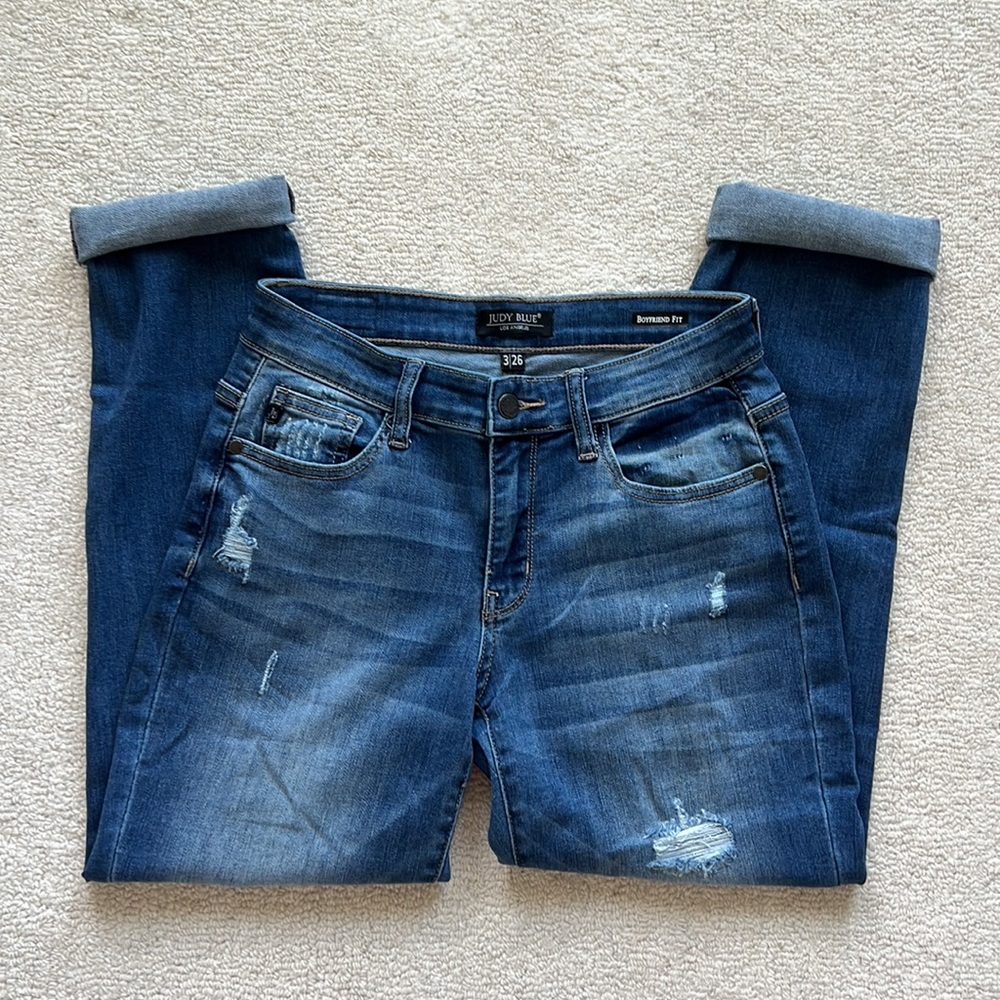 Judy Blue Jerri Boyfriend Distressed Jeans - Indigo